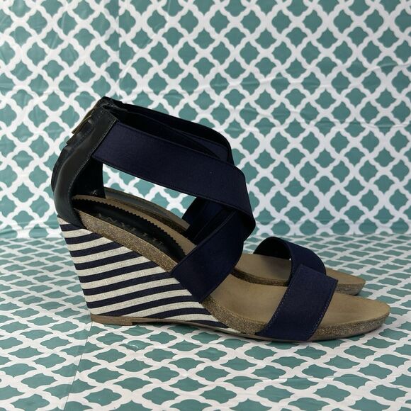 Anyi Lu Christina Wedge Cork‎ Heel Elastic Upper Sandal Women’s Size 39 Blue - Picture 1 of 7
